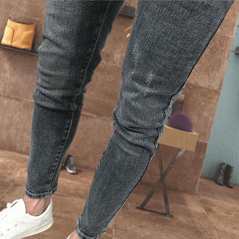 Blugi skinny slim fit pentru bărbați, la modă - stil coreean, pantaloni cu nouă puncte, asortabili