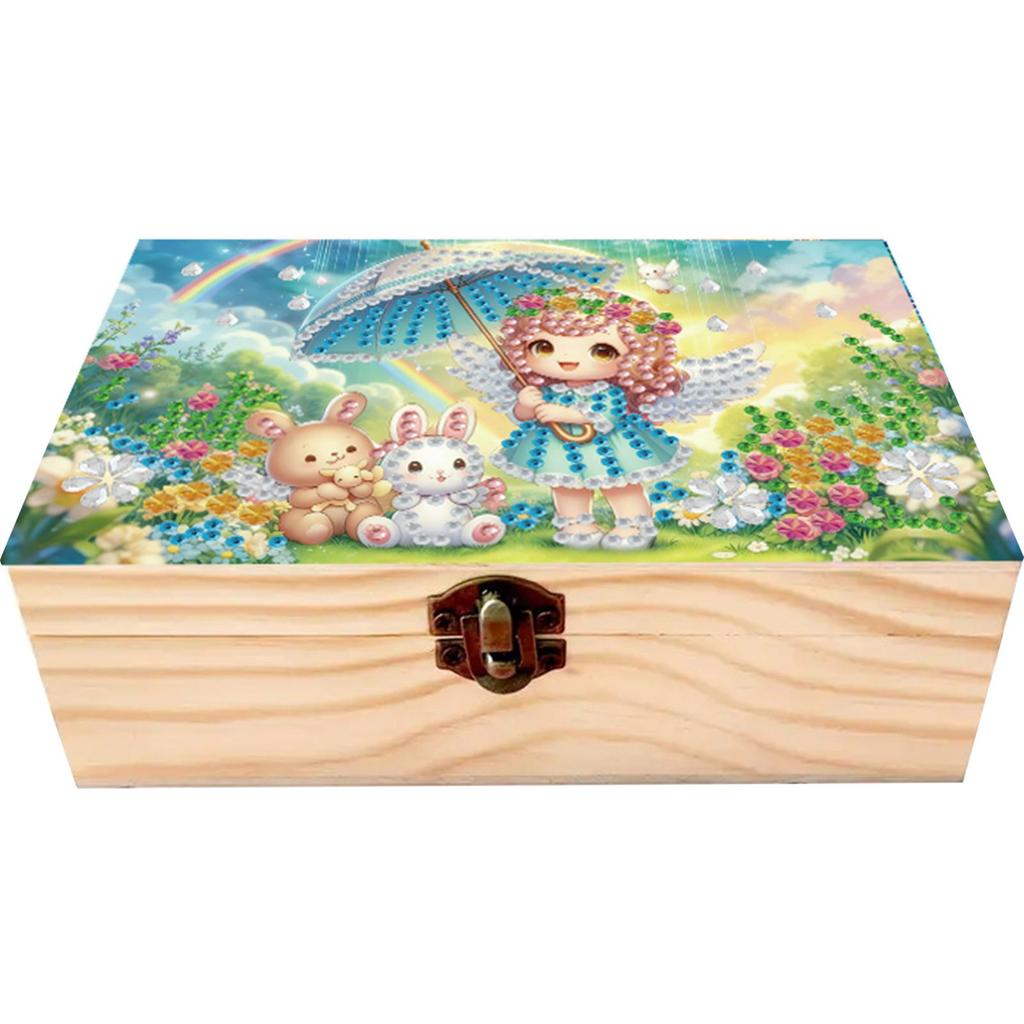 5D DIY Diamond Art Handmade Storage Box Partial Drill Colored Pattern Wood Case Crystal Storage Case Kit for Desktop Diamond Art