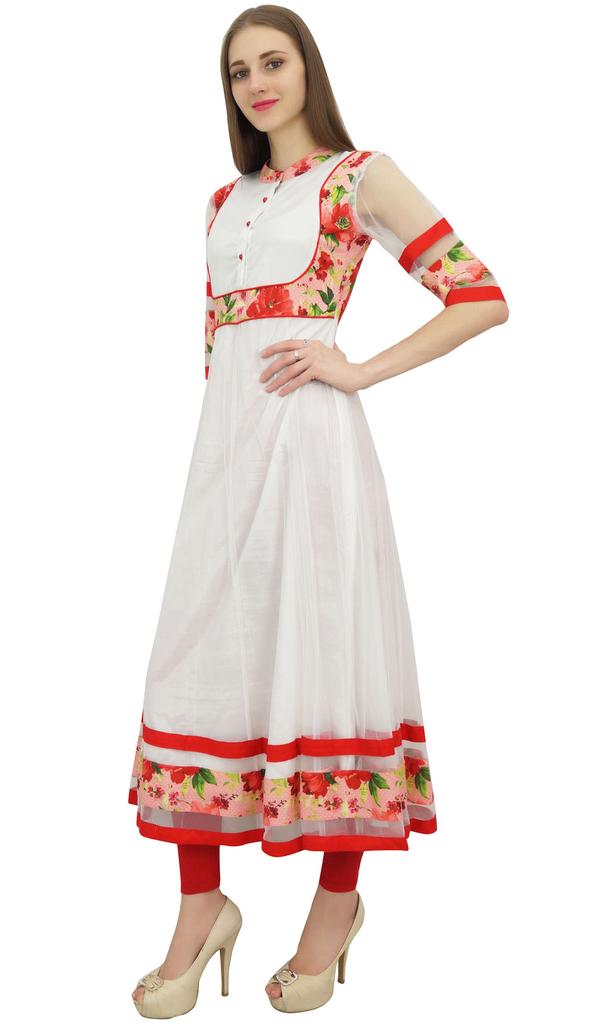 Bimba Women's Long Flared Black Anarkali Kurti Kurta Indian Classic