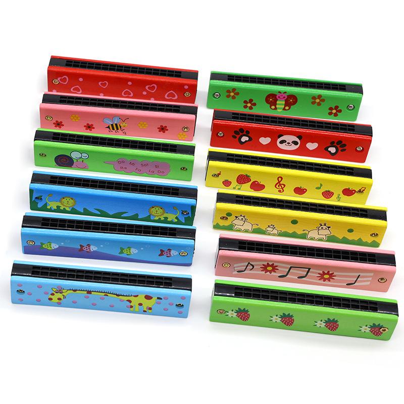 1~5pcs Children 16-Hole Wooden Harmonica Toys Early Educational Toys Music Enlightenment for Kids Gifts Animals Painted TMZ