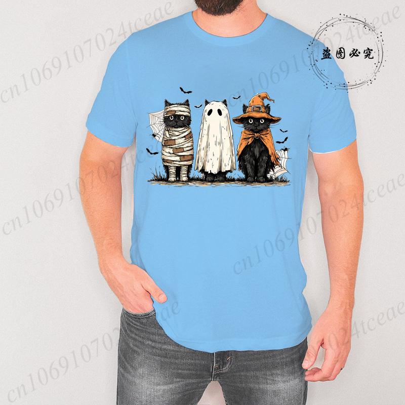 Mens TShirts Black Cat Pumpkin Print TShirt Funny Retro Halloween Graphic Tees for Men Women Clothes Tops Short Sleeve Shirts