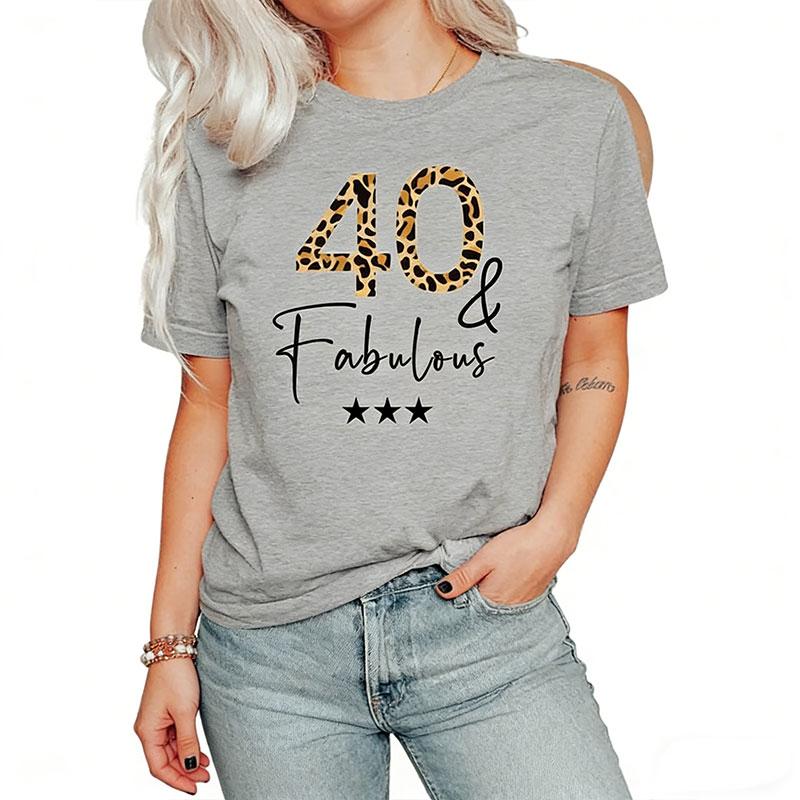 Personalised Custom Leopard Tshirt for Woman 40th Birthday Fabulous Bithday Age Perfect Gift Lovely Fashion Cotton Summer Tops
