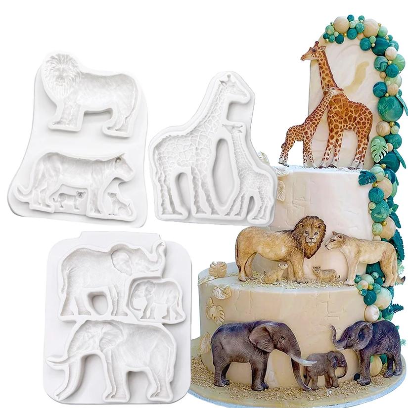 3D Jungle Animals Giraffe/Lion/Elephant Silicone Mold Fondant Chocolate Mould Cake Decorating Tools DIY Clay Bakeware Model