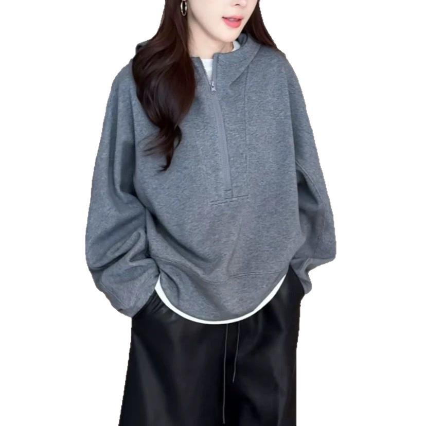 Women's Autumn 2025 Trendy Loose Casual Half-Zip Hoodie