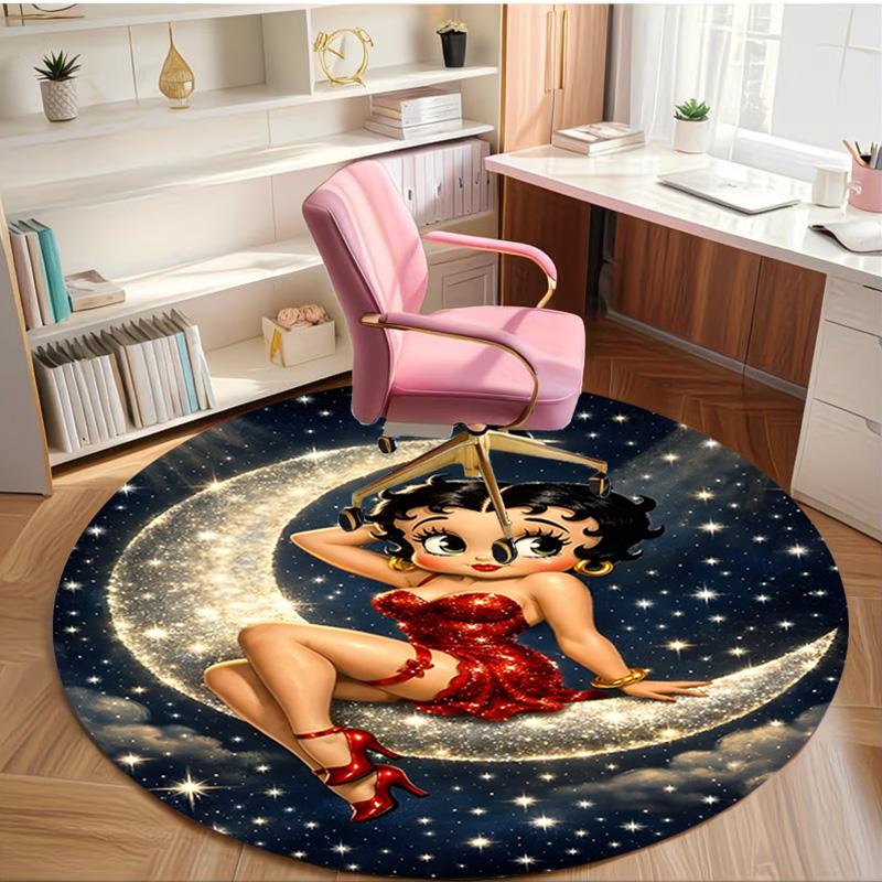Betty Boop Print Round Rug, Washable Floor Carpet, For Entryway Dorm Laundry Room Office Study, Home Decor Birthday Christmas Gift