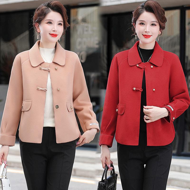 Autumn Winter Stylish Double-Sided Wool Coat - Slim Fit, Age-Reducing Short Style for Moms