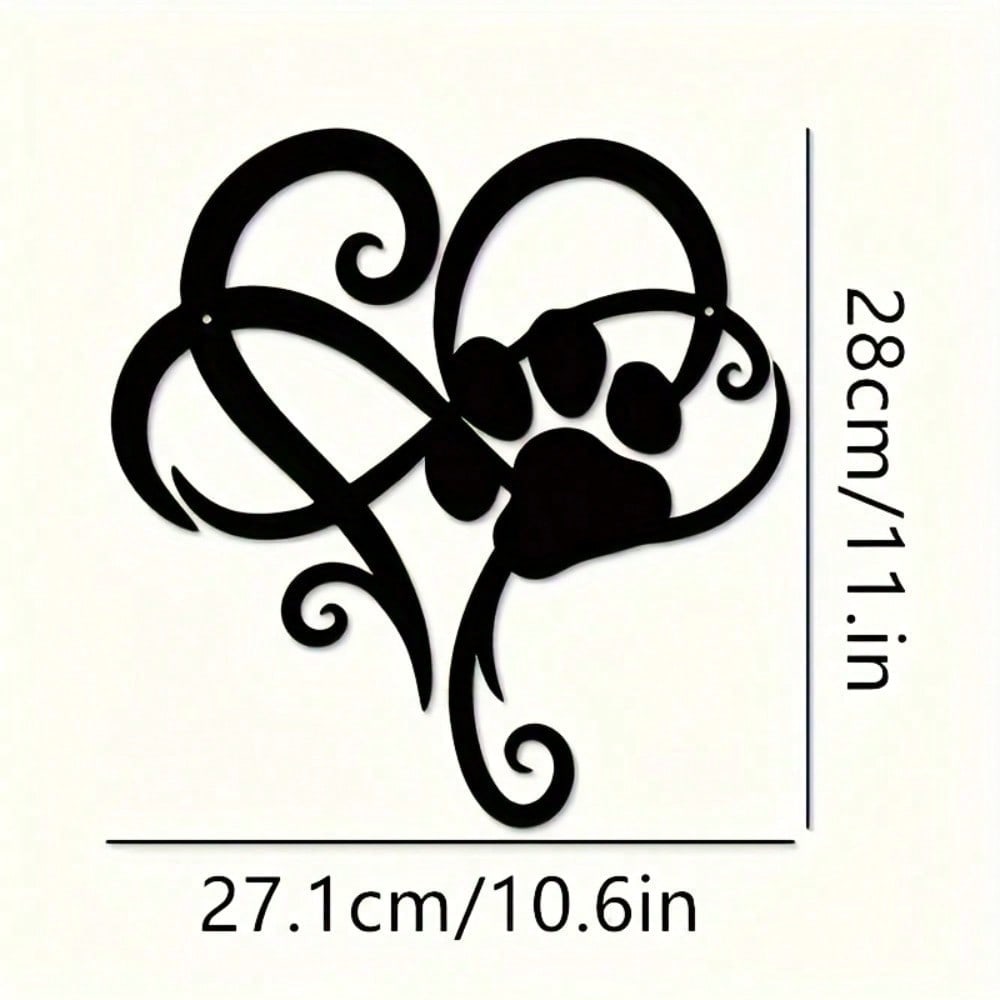 Charming Heart Paw Print Metal Wall Art: Modern Laser-Cut Pet Lover Gift for Home Decor