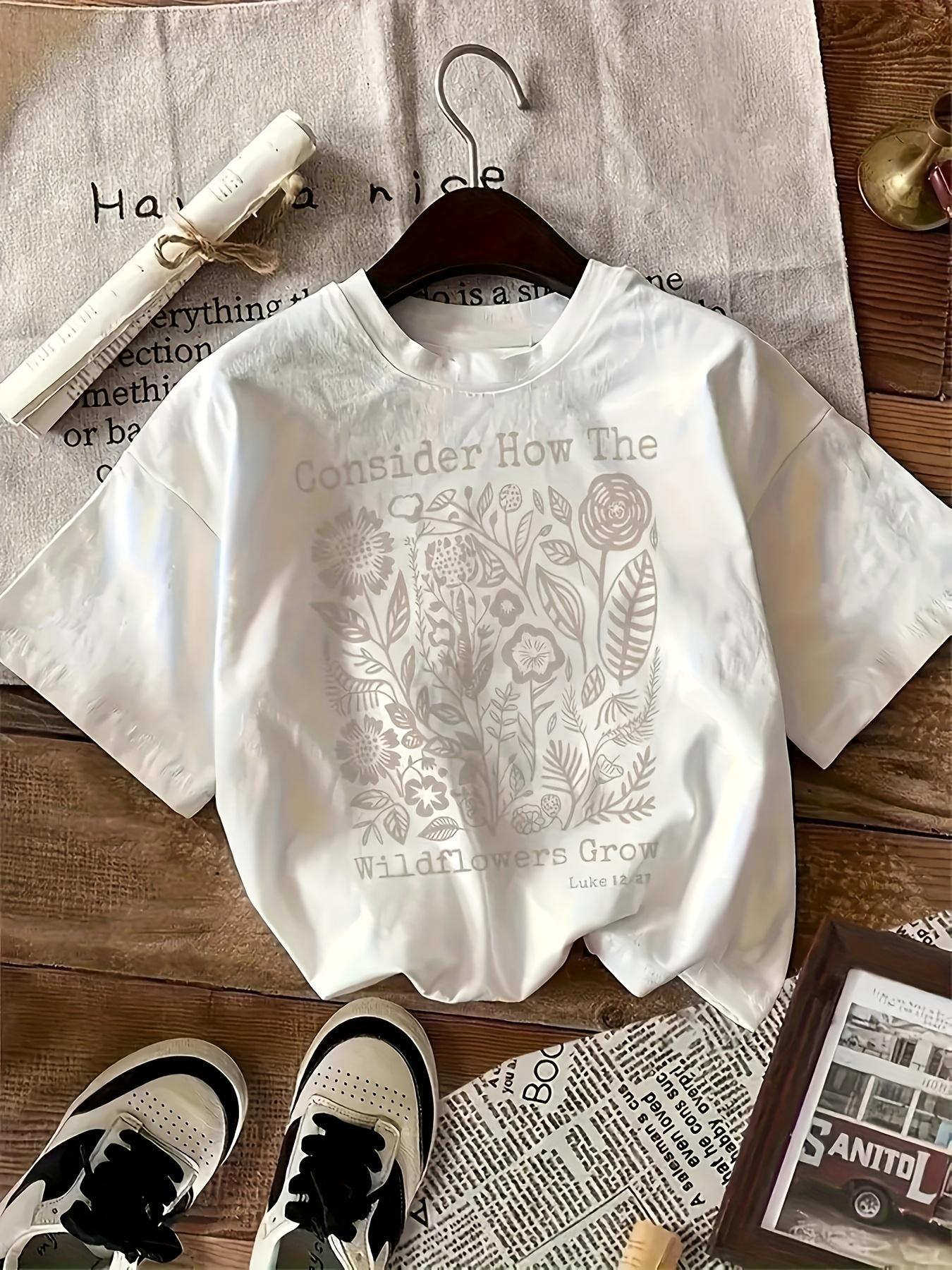 

2026 Consider How The Wildflowers Grow T Shirt Women Christian Bible Verse Luke Graphic Tee Summer Casual Vintage Top S