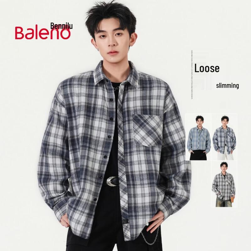 Baleno Men s Casual Plaid Long Sleeve Shirt 5XL