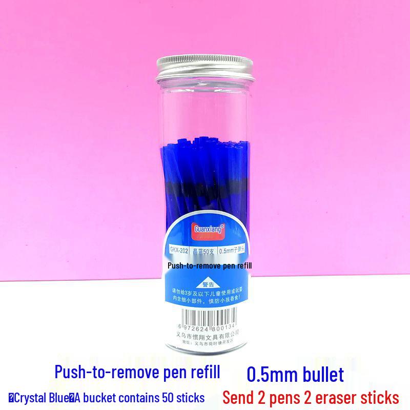 Press To Advance Friction Erasable Gel Pen Refill, 0.5mm Bullet Tip, Crystal Blue Black