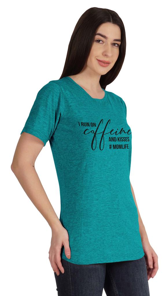 Inkmeso I Run On Coffeine And Kisses #Momlife Graphic Tshirt Short Sleeve