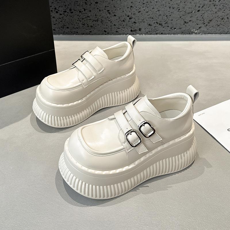 Platform Loafers Women's 2025 Spring New Versatile Small Inner Height Increase Women's Shoes Black British Style Small Leather Shoes