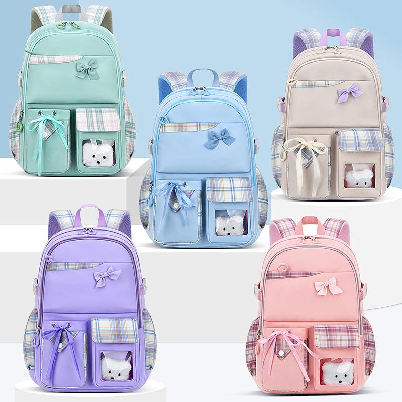 Baby Schoolbag for Elementary School Students, Light Casual Children's Backpack for Girls, Bow Backpack.