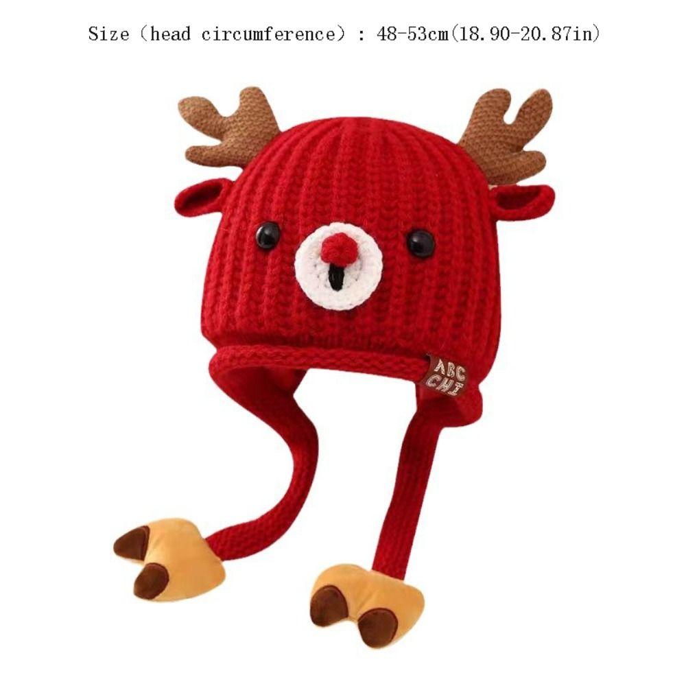 Cartoon Reindeer Pattern Ear Protection Hat Knitted Thicken Winter Warm Cap Warm Soft Kids Earmuffs Cap