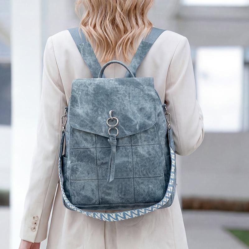 Women's Multifunctional Shoulder Bag PU Large Capacity Travel Backpack