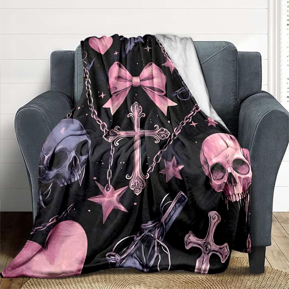 1pc Gothic Elements Print Blanket Lightweight Flannel Throw Blanket For Sofa, Bed, Living Room, Office, Outdoor Travel, Camping