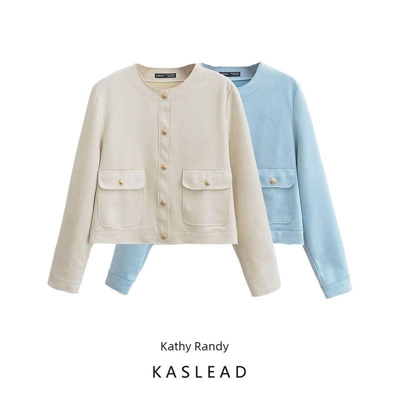 Kaslead New Arrival Women's Clothing Fashion Style Fashion Suede Texture Long Sleeves Short Jacket 4968200
