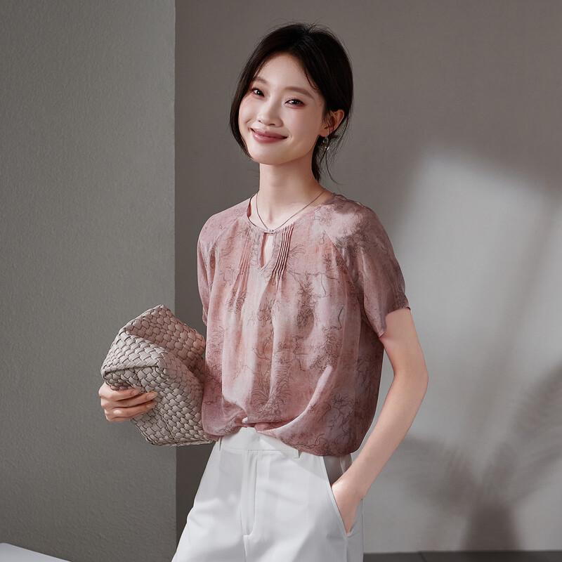 SOFSIL Women s 100% Mulberry Silk Printed Short Sleeve Shirt M