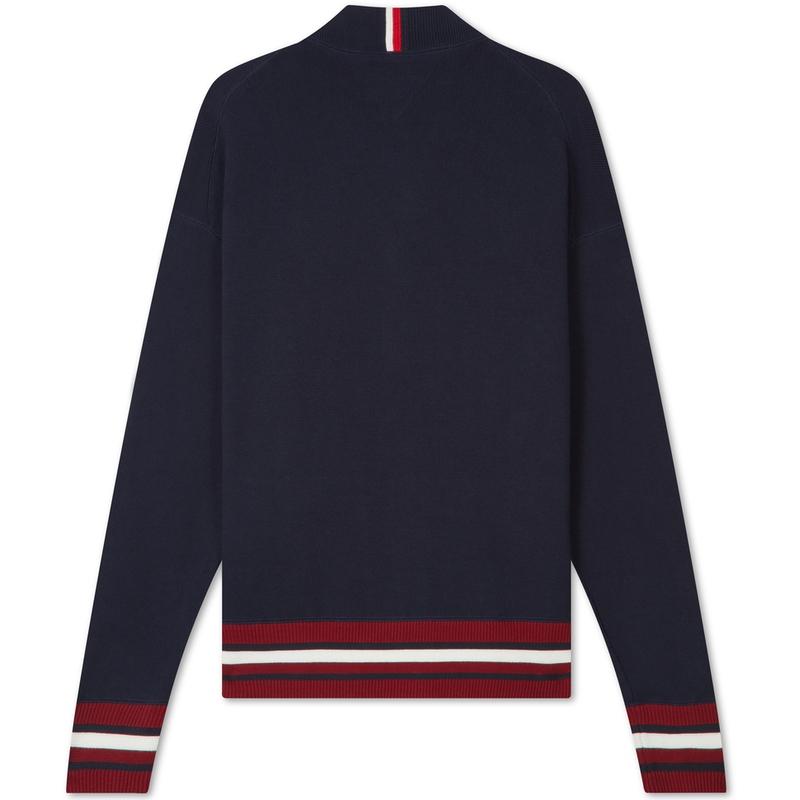 Tommy Hilfiger Cotton Heavyweight Letter Embroidered Logo Loose Baseball Collar Knitted Cardigan Men Outerwear Navy-Blue MW0MW33090