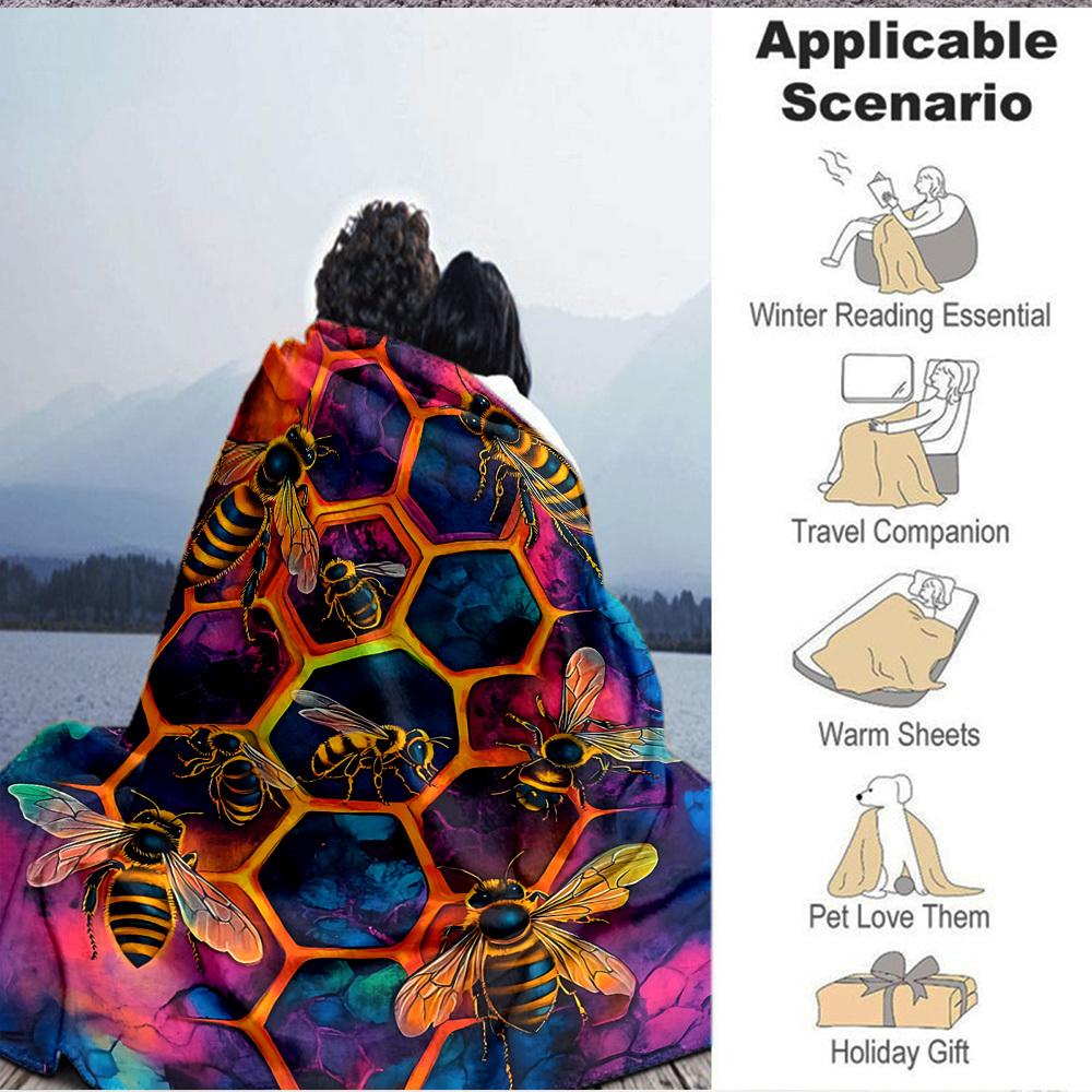 1pc Bee Hive Blanket, Lightweight Flannel Throw Blanket for Sofa, Bed, Travel, Camping, Living Room, Office, Couch069