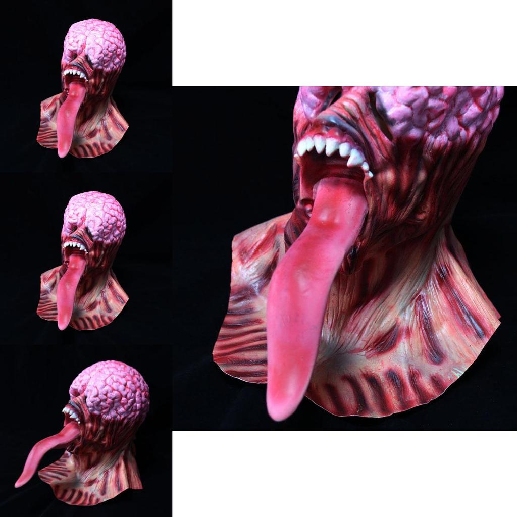 Masque d'horreur en latex avec longue langue pour costumes d'Halloween pour adultes et soirées à thème