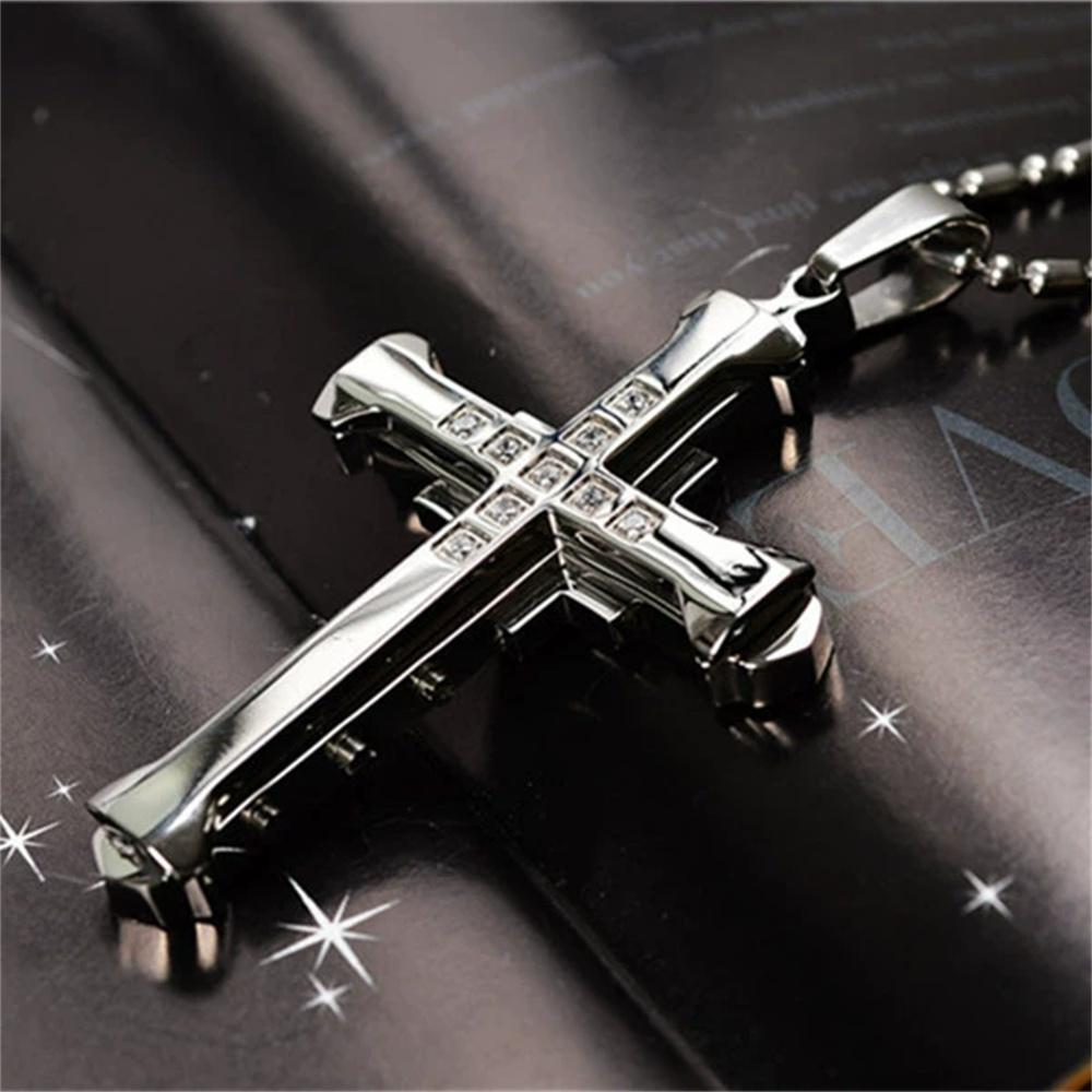 Fashion New Male Crystal Cross Jesus Pendant Gold/Black/Blue Color Zirconia Necklace Bamboo Chain Jewelry Gifts
