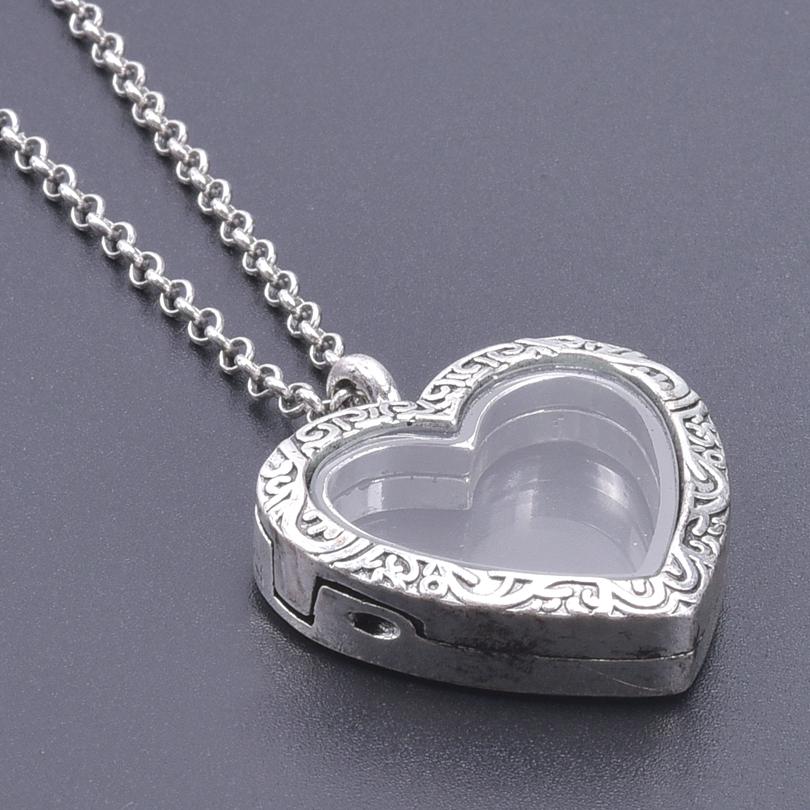1Pc Round Heart Glass Cremation Urn Locket Pendant Necklaces For Ashes Mix Geometric Memory Floating Relicario Collares Jewelry