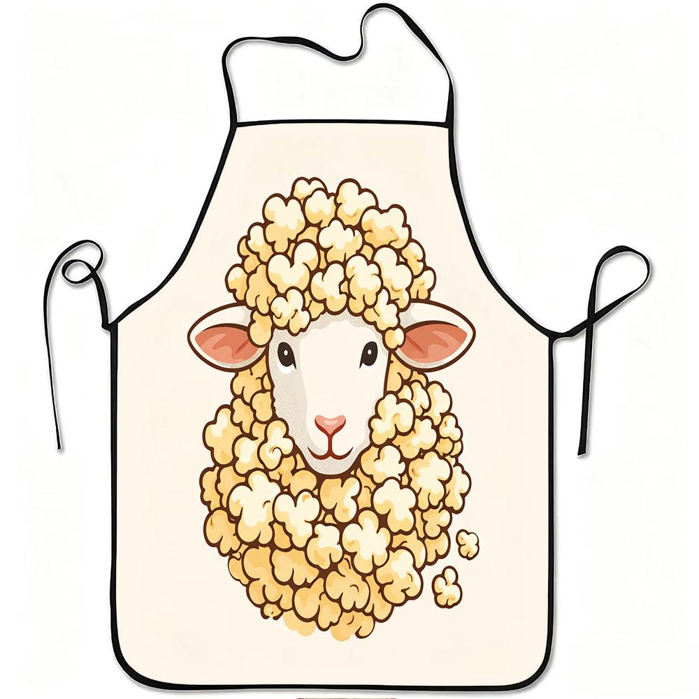 1pc Popcorn Sheep Cute Animal Print Apron, Durable And Easy to Clean, Adjustable Waistband, Polyester Material, for Kitchen Cooking, Gardening, Orchar