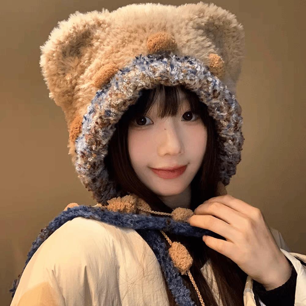 Ear Protection Bear Ear Plush Hat Fluffy Beanies Cap Leisure Winter Warm Hat  Winter/Autumn