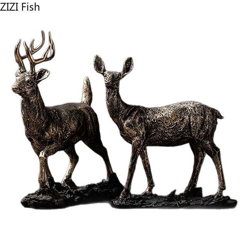 Retro Golden Deer Statue Desk Decoration Creative Crafts Deer Ornaments Artwork Animal Resin Sculpture Room Aesthetic Decor