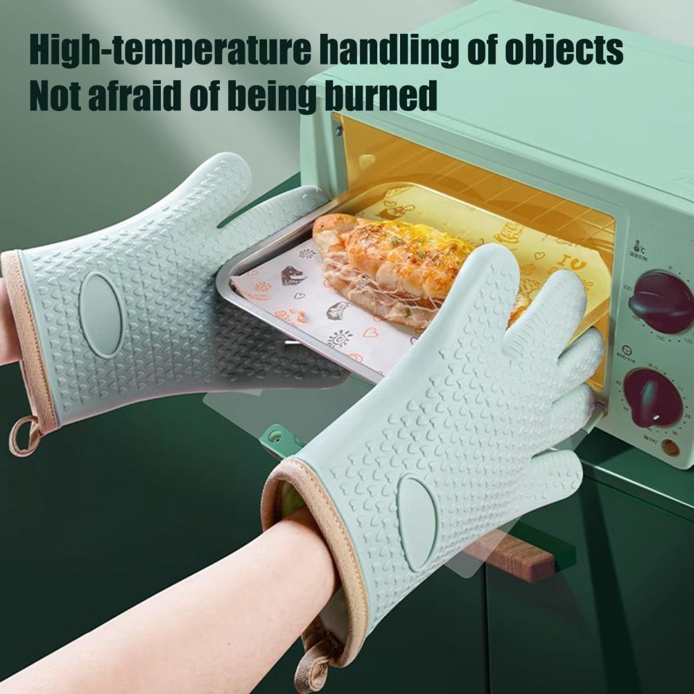 Anti-scalding Gloves Heavy Duty Oven Gloves Heat Resistant Silicone Oven Mitt with Cotton Lining for Baking for Air for Heat