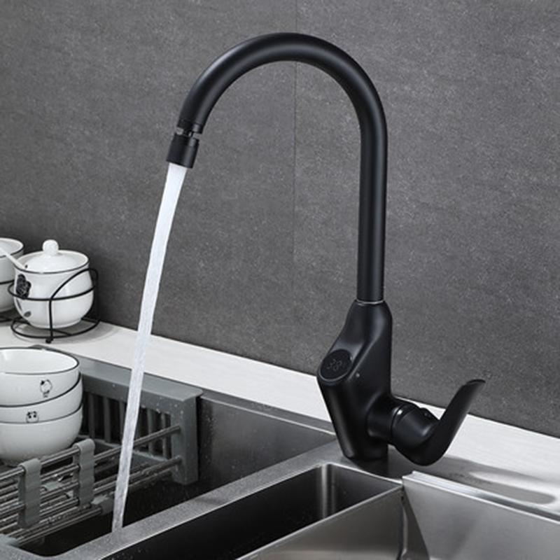 Grey/Black Kitchen Sink Faucet Intelligent Digital Display Brass Deck Mounting Rotatable Hot And Cold Mixer Tap for Kitchen