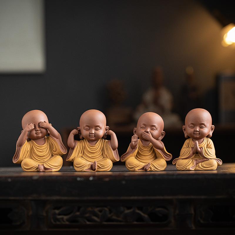 Ceramics Little monk Figurine small statue Creative home room office decorations Chinese specialty ornaments