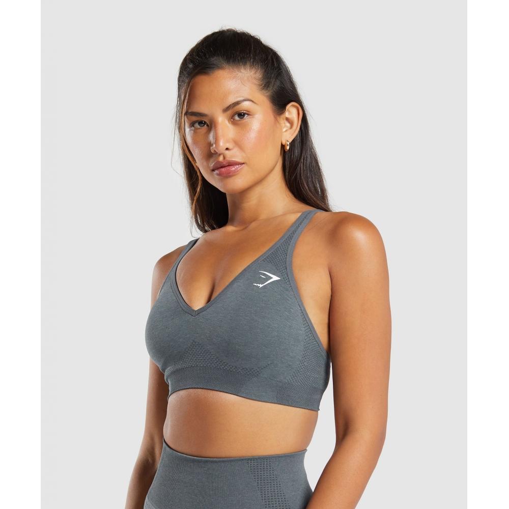 Gymshark Vital Seamless V Neck Sports Bra Strong Grey  Marl B3a4k gcsV
