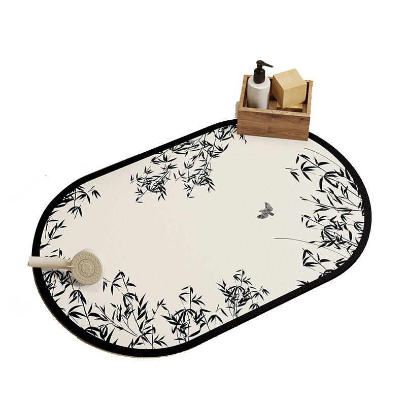 Nowy dywanik podłogowy do łazienki domowej w stylu chińskim, miękki z ziemi okrzemkowej, pochłaniający wodę, antypoślizgowy, owalny dywanik pod drzwi, niezbędne, odporne na zużycie podkładki do kabin prysznicowych