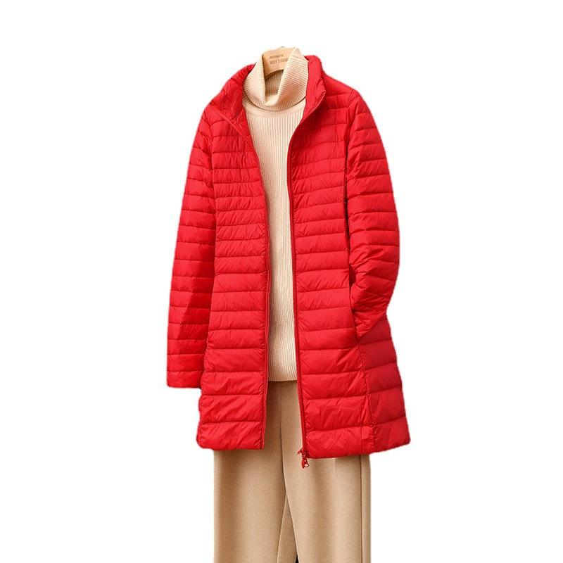 Light down jacket medium and long women's stand-up collar white duck down women's large size slim fashion down jacket