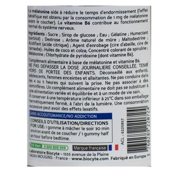 Biocyte Noctrim Sommeil Gummies Sommeil et Endormissement Mélatonine 60 Gummies