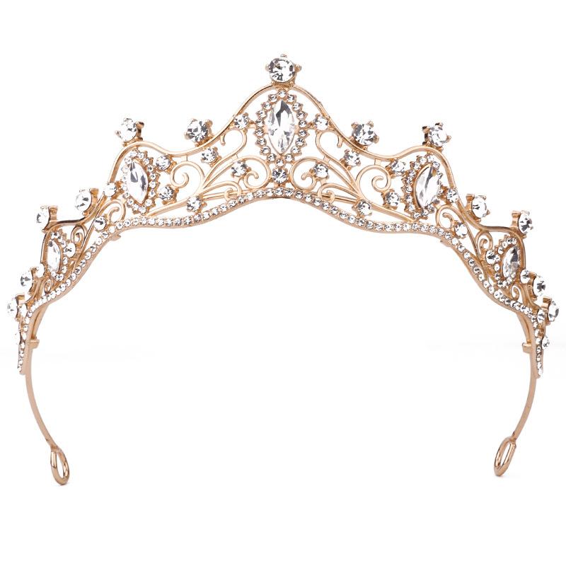 Retro Bride Crown Girl Princess Birthday Crown Alloy Rhinestone Headband Wedding Dress Accessories