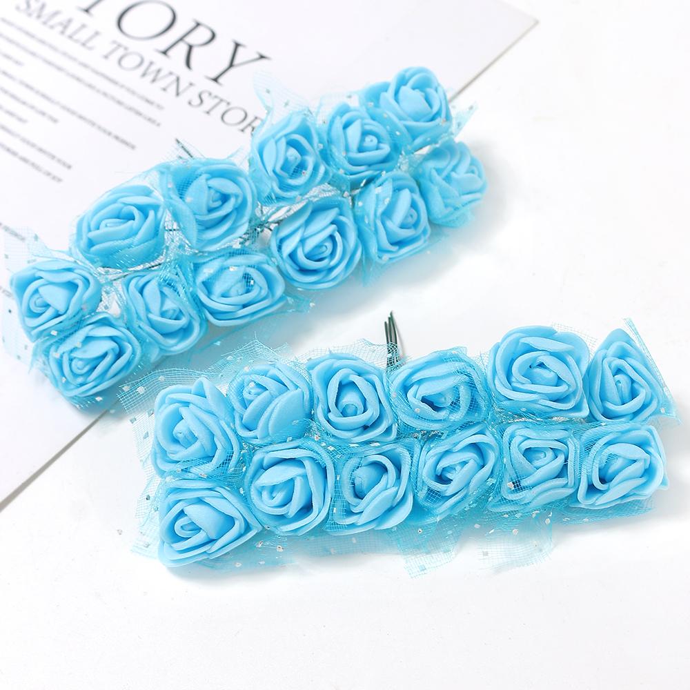 

12/36/60 шт. Букет искусственных роз, Пенопластовые искусственные цветы, Свадебное украшение для дома, Декор комнаты, Подарки для рукоделия, Аксессуар 12Pcs синий