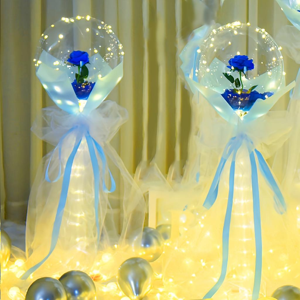 2 Led Light-Emitting Transparent Rose Balloons (Excluding Inner Electricity) Suitable for Wedding, Birthday, Valentine's Day