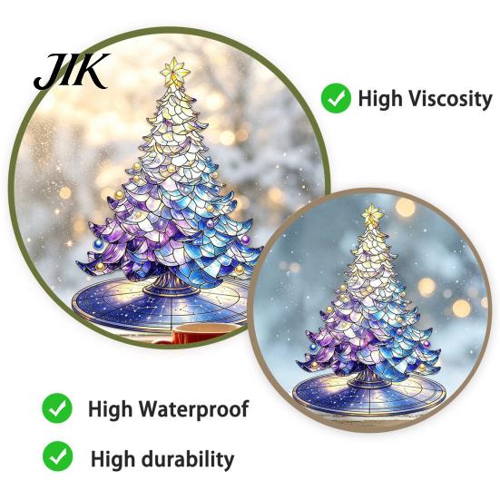 Removable Holiday Glass Decals Stained Style Christmas Tree Static Window Cling, Gradient Starry Sky Festive Party Supplies Xmas Sticker, Reusable PVC