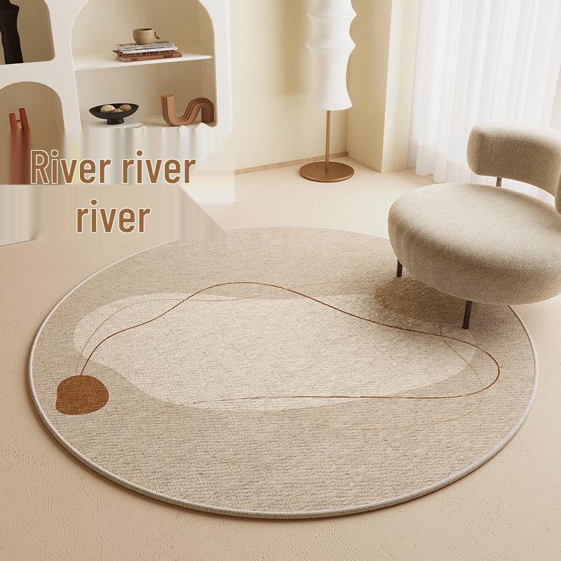 Japanese Style Round Carpet Mat & Swivel Chair Set - Crystal Velvet Foot Pad & Coffee Table Mat