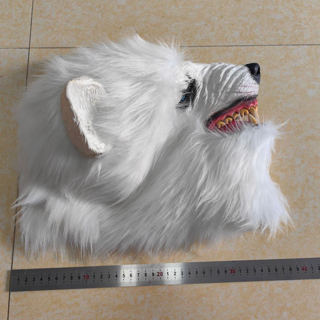New White Wolf Mask Halloween Horror Latex Plush Animal Head Mask Party Werewolf Headgear Prop