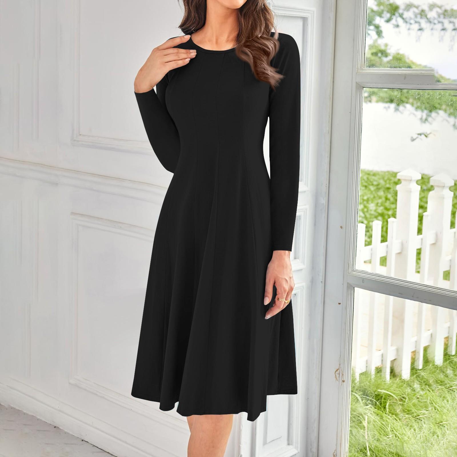 

Женское повседневное модное платье миди с круглым вырезом и длинным рукавом XXL чёрный