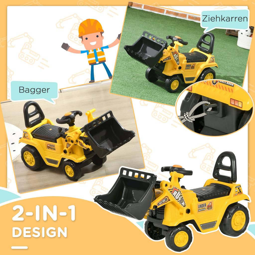 Ride-On Excavator Ride-On Digger with Shovel Kids Excavator with Storage Under Seat Sliding Car Toy Excavator for Sitting Up To 30kg