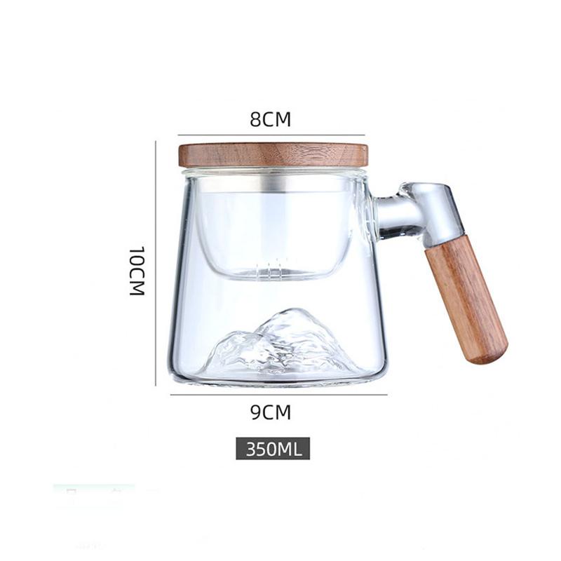 350ml Mountain View Bottom Glass Tea Cup With Wood Handle Chinese Puer Cups High Quality And Convenient Kung Fu Tea Cup Set