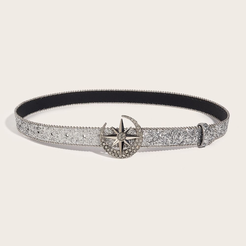 Y2K Bling Rhinestone Belt Luxury Design Waist Strap Fashion Moon Star Buckle Belt