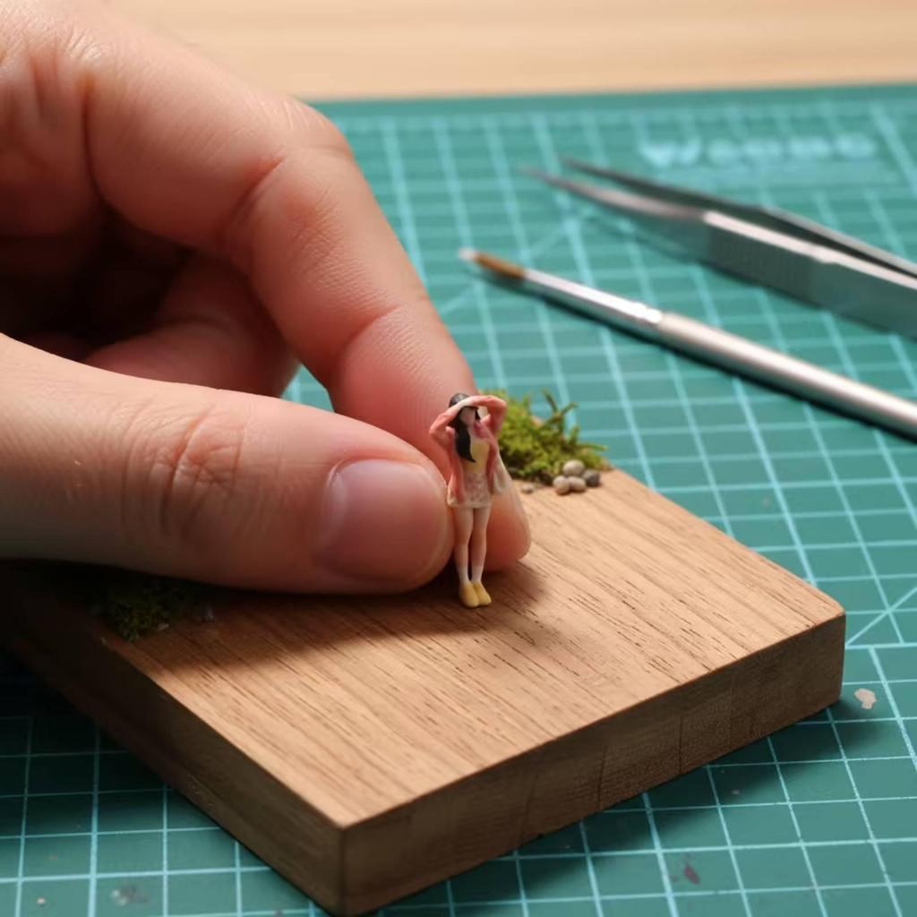 1:64 Scale Girl Figure Raised Arms Diorama Handmade Style Female Figurine for Scene Display,