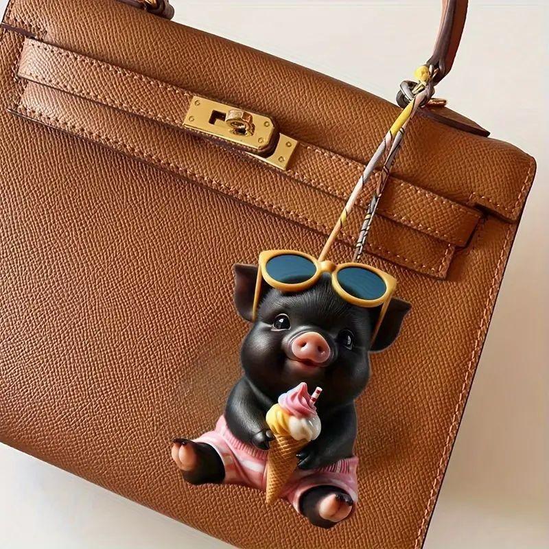 Black Creative Pig Acrylic Car Pendant For Quirky And Stylish Decor Vehicle