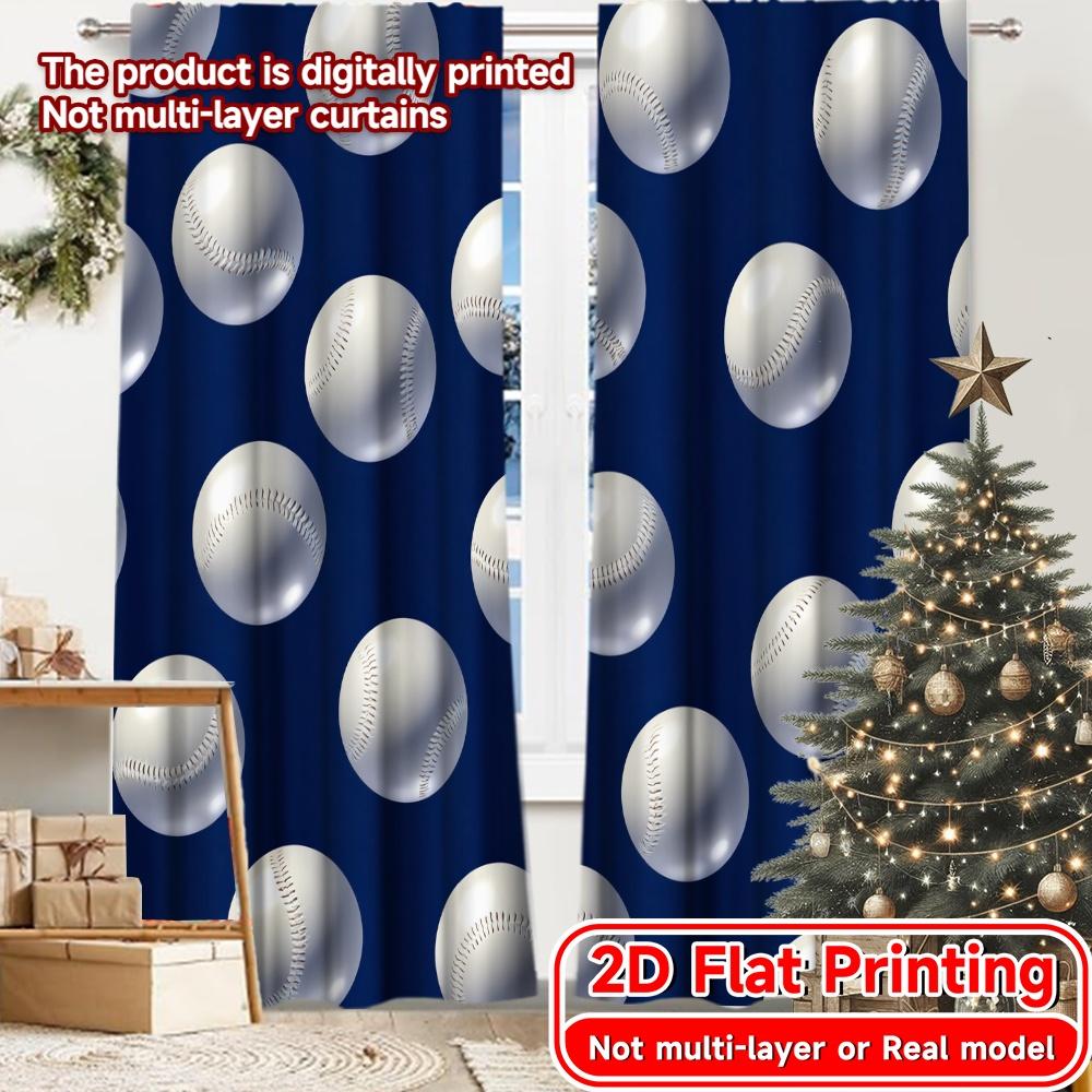 

2D Flat Printing 2pcs Baseball Cascade Popular Minimalist Curtains Durable 100% Polyester Fabric Curtains Home Decor Decorative 100*130 Grommet Top 1pcs